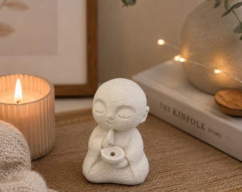 White Zen Monk Incense Holder, Handmade Meditation Decor, Incense Burner, Mindfulness Gift