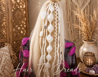 White Kanekalon Dreads & Braids Ponytail Set – Boho Festival Hair Piece - Ready to Ship