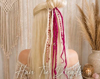 Pink Blonde Dread Extensions on Hair Ties – 12 Kanekalon Dreads – Easy Boho Hair Wraps – Festival Hair - Ready to ship