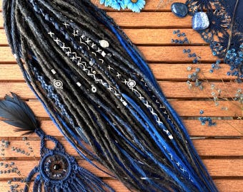 Brown Blue Dread Extensions – Kanekalon Dreads Set – Boho Festival Hair – 31 DE – Ready to Ship