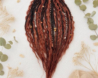 Autumn Ember Boho Hair Tie | Handmade Dread Hair Wrap with Braids & Wooden Beads | Festival Hair Accessory