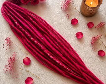 Pink Wool Dreads – Boho Dread Extensions – Merino Wool – 13 DE Set – Soft Feminine Hair – Ready to Ship