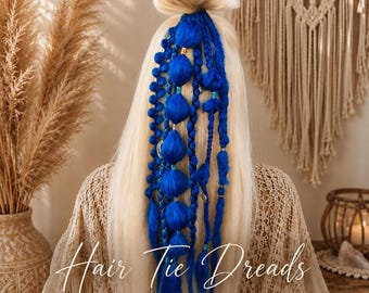 Blue Kanekalon Dreads & Braids Ponytail Set – Boho Festival Hair Piece - Ready to Ship