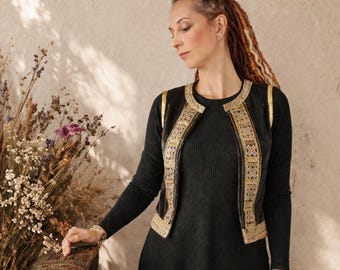 Nocturna Black Boho Vest – Handmade One of a Kind, Embellished Velvet Vest, Festival Outfit, Slow Fashion Statement Piece - ready to ship