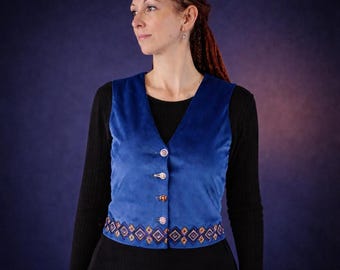 Caspea Blue Velvet Boho Vest – Handmade One of a Kind, Embroidered Vest, Festival Outfit, Slow Fashion, Statement Piece - ready to ship