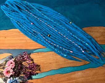 Turquoise Merino Wool Dreads – Long Boho Festival Hair - Ready to Ship