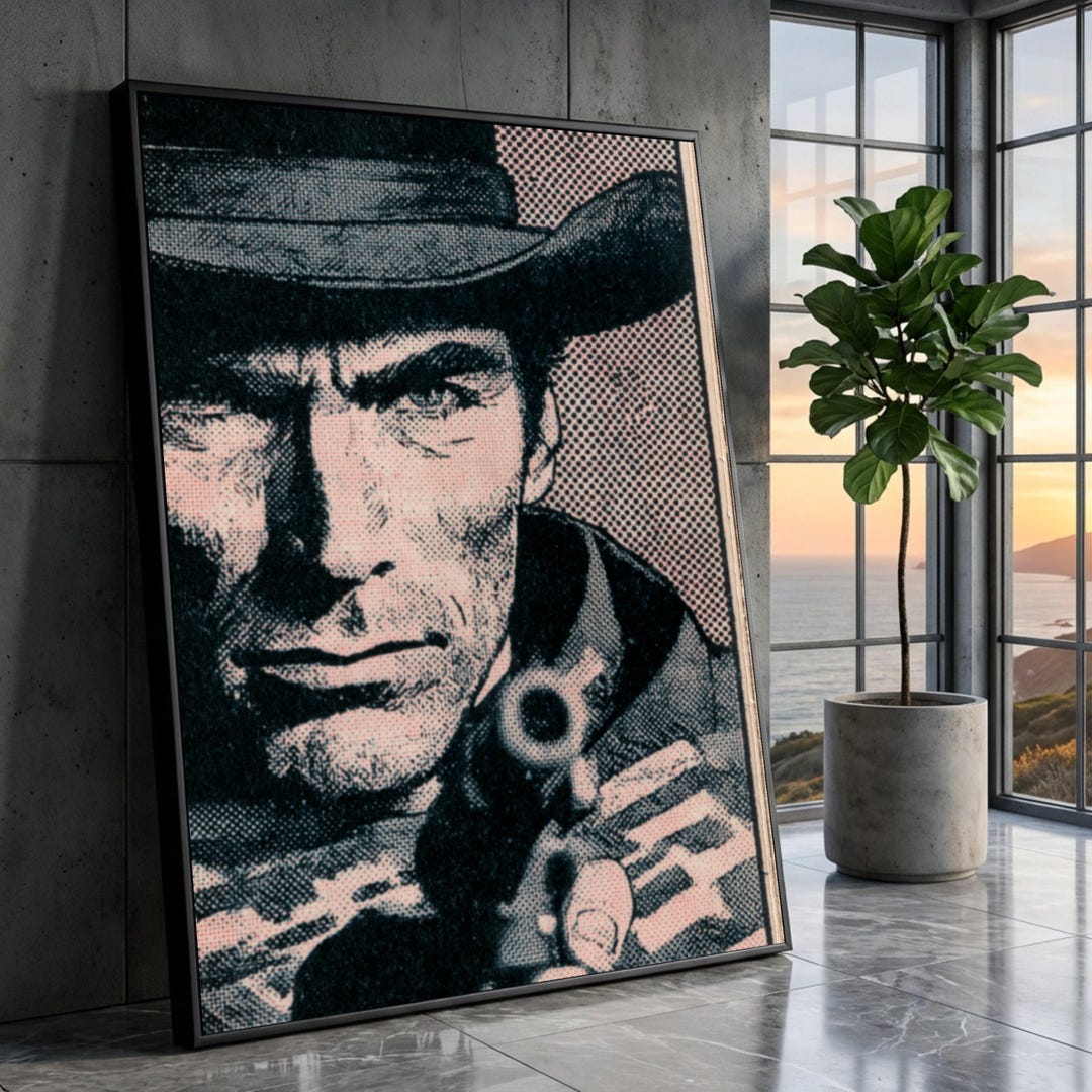 Vintage Western Cowboy Portrait Canvas, Retro Gunfighter Wall Art ...