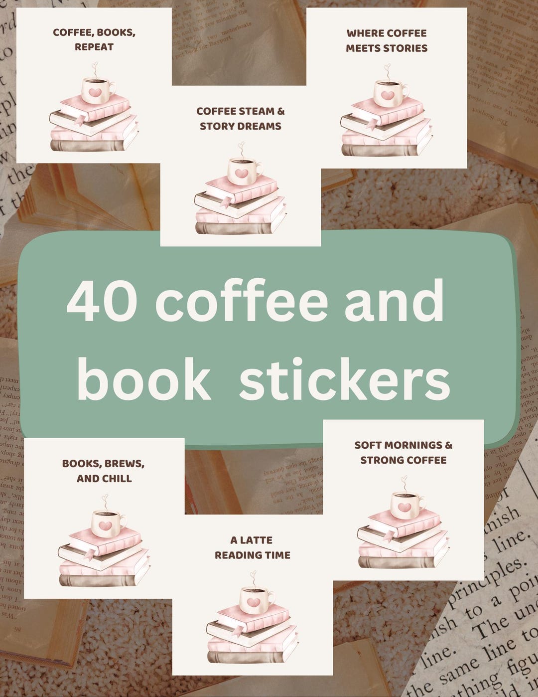 40 Book Lover Stickers Bundle | Coffee & Books| Digital Sticker ...