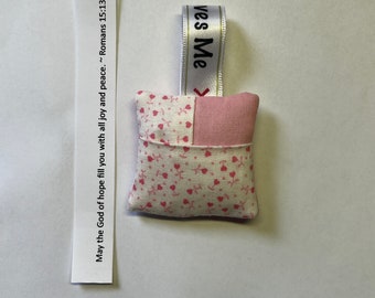 1 Pocket Prayer Pillow 1.75 x 2.0 Inches With Back Pocket and Jesus Loves Me Ribbon Loop