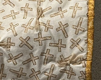 Hand Tied Quilt Scattered Crosses Print - Lap Quilt/Throw/Wall Hanging 39 1/2 inches by 32 1/2 inches