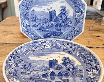 Vintage Spode Plate Blue and White Pasta Bowl Octagonal Plate Italian Theme Luciano