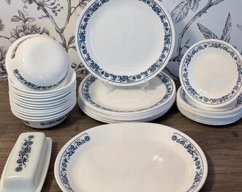 Vintage Corelle Old Town Blue Onion Plates Bowls Platter Butter Dish