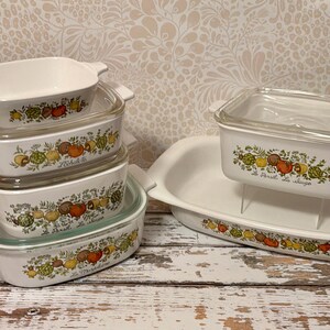 Vintage CorningWare Spice of Life – Multiple Baking & Serving Pieces – French White with Vegetable Pattern – Made in USA / Mix and Match