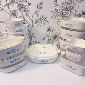 Vintage Corningware Blue Cornflower Casserole Dishes Including RARE A2 with Pyroceram Lid