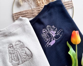 Personalisiertes Sweatshirt mit Foto Stickerei, Line Art Portrait, Custom Foto Pullover, Paar Geschenk, Jahrestag Geschenk