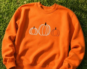 Halloween Kürbis Sweatshirt Bestickt, Pumpkin Pullover Damen, Herbst Pullover, Cozy Fall Sweatshirt, Gildan Unisex Crewneck