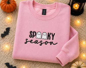Spooky Season Sweatshirt Bestickt, Halloween Pullover Damen, Ghost Sweatshirt, Cute Halloween Crewneck, Herbst Pullover