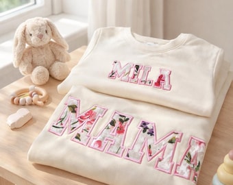 Personalisierte MAMA Applikation Baby Kleidung - Individuelle Stickerei Name Datum Herz Outfit Handmade Erinnerung Geschenk