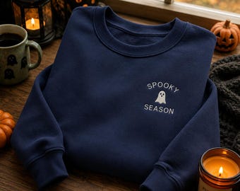 Spooky Season Sweatshirt Bestickt Damen, Ghost Stickerei, Halloween Pullover, Herbst Sweatshirt, Minimalistischer Crewneck