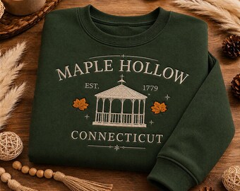 Maple Hollow Sweatshirt, Gilmore Girls Inspired Sweatshirt, Connecticut Embroidered Crewneck, Stars , Hollow Book Lover Gift,Autumn Pullover