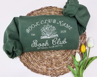 Personalisiertes Book Club Sweatshirt Bestickt, Bücherclub Name Pullover, Leseratte Geschenk, Custom Book Lover Crewneck mit Motto