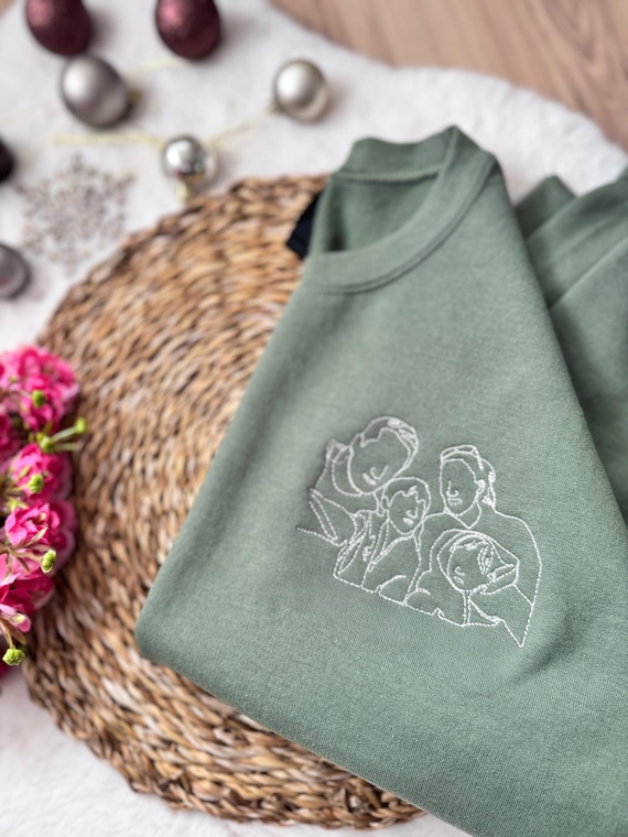 Personalisiertes Sweatshirt mit Foto Stickerei, Line Art Portrait, Custom Foto Pullover, Paar Geschenk, Jahrestag Geschenk