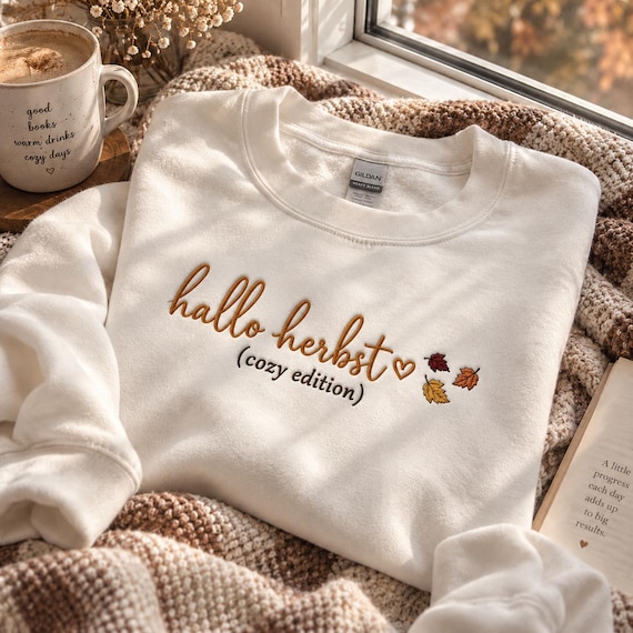 Besticktes Herbst Sweatshirt Damen – Cozy Autumn Edition Pullover, Herbst Blätter Stickerei, Sweater Weather Geschenk