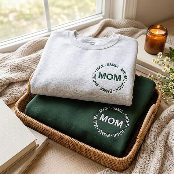 Mama Sweatshirt Personalisiert mit Kindernamen, Bestickter Mom Pullover, Familien Namen Stickerei, Muttertag Geschenk, Custom Mom Gift