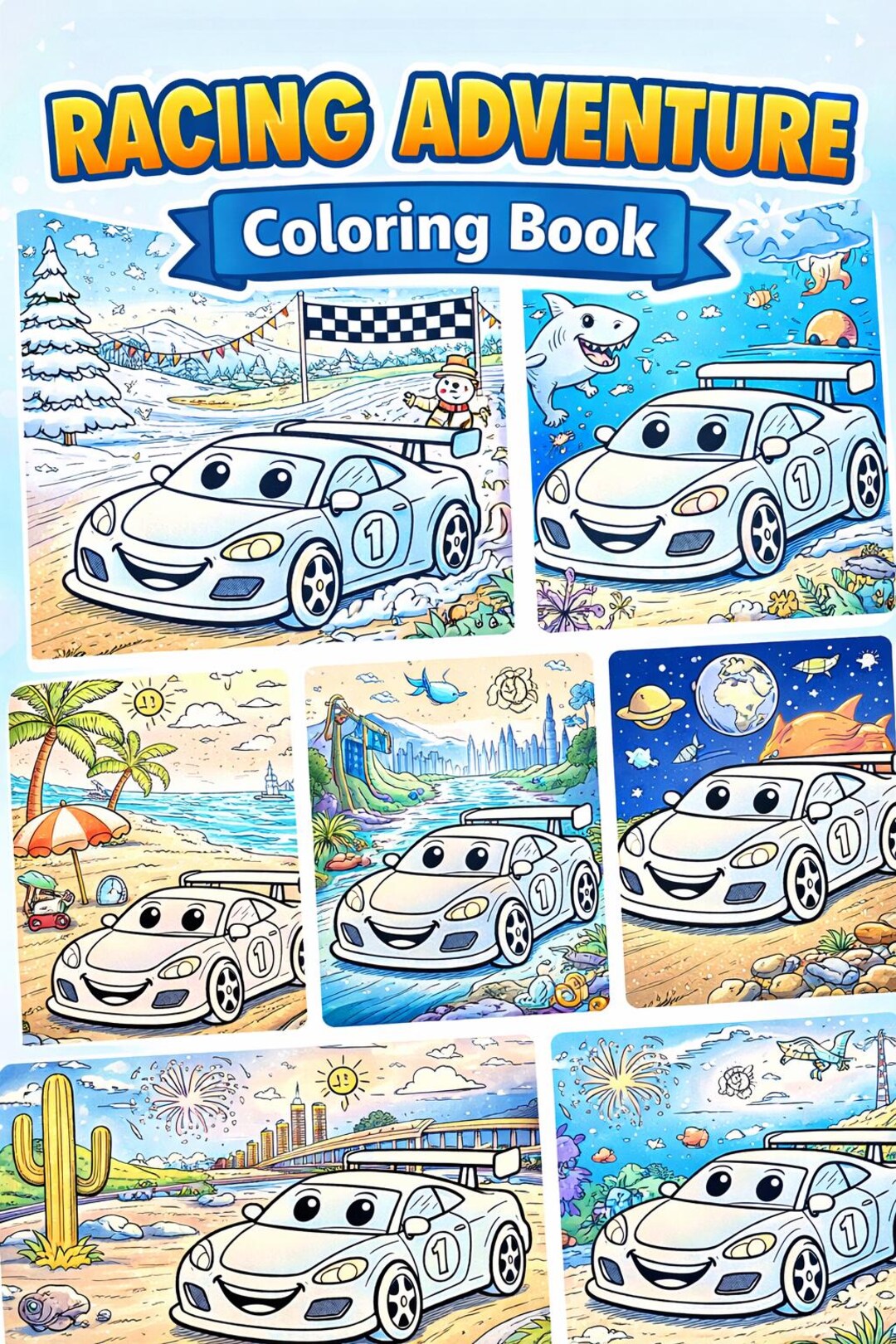 Kids Car Coloring Pages Printable | Race Car Activity Book | Fun Themed