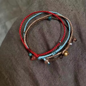 Handmade Tibetan Lucky Rope, Traditional Yurt Woven Simple Bracelet, Minimalist Buddhist Knotted Amulet, Custom Size Nomadic Gift for Luck