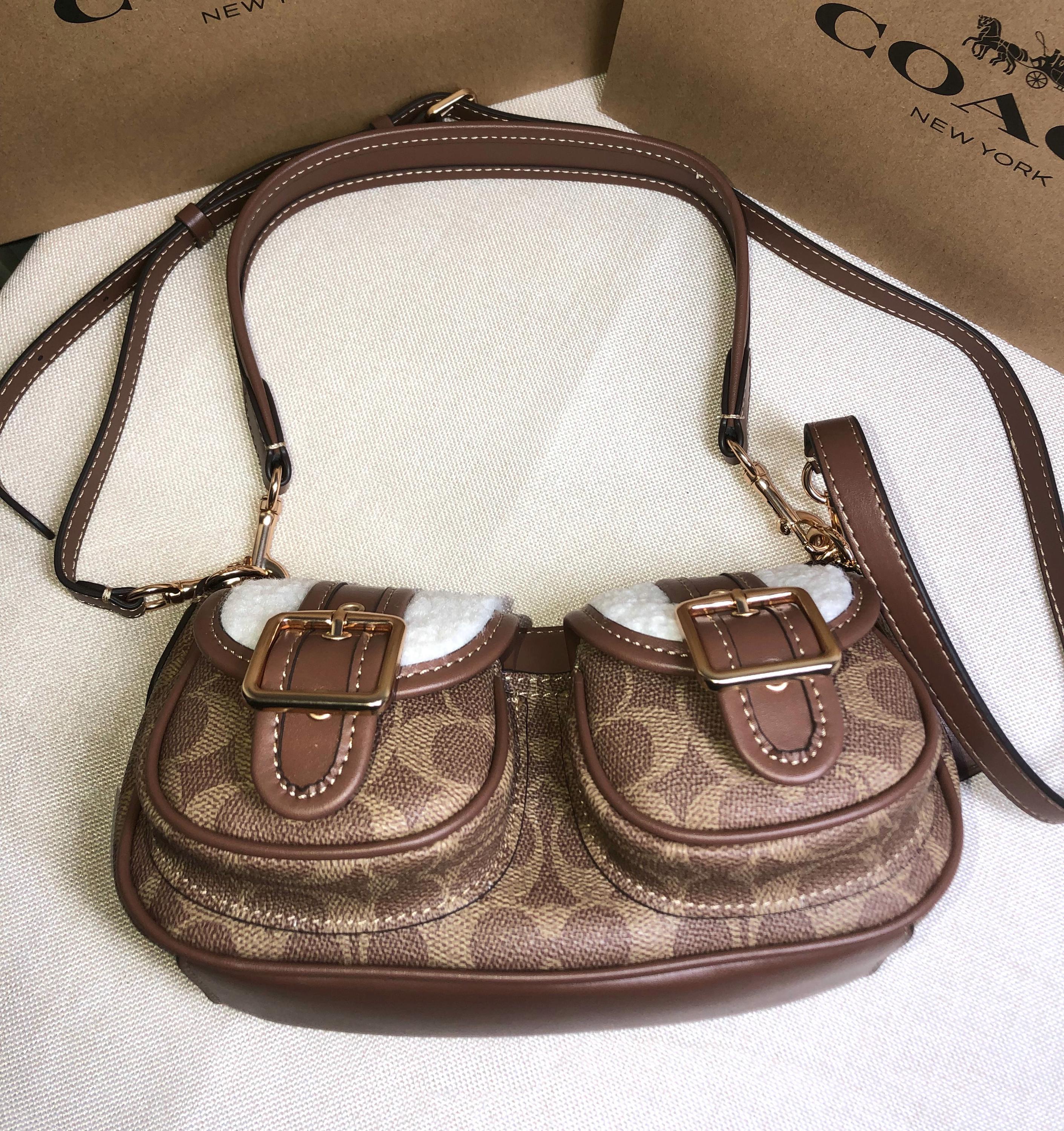 EUC Coach Tan Cotton Hat with Red Leather Trim & Turnlock Coach Size M Bucket Hats for Women for sale | eBay main image 2