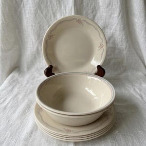 Vintage Corelle Rosemarie Dinnerware Set, Pink Floral Vitrelle Plates and Bowls