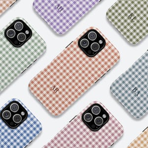 Boho Gingham Phone Case, Personalized Monogram Initial Name, MagSafe Tough Case