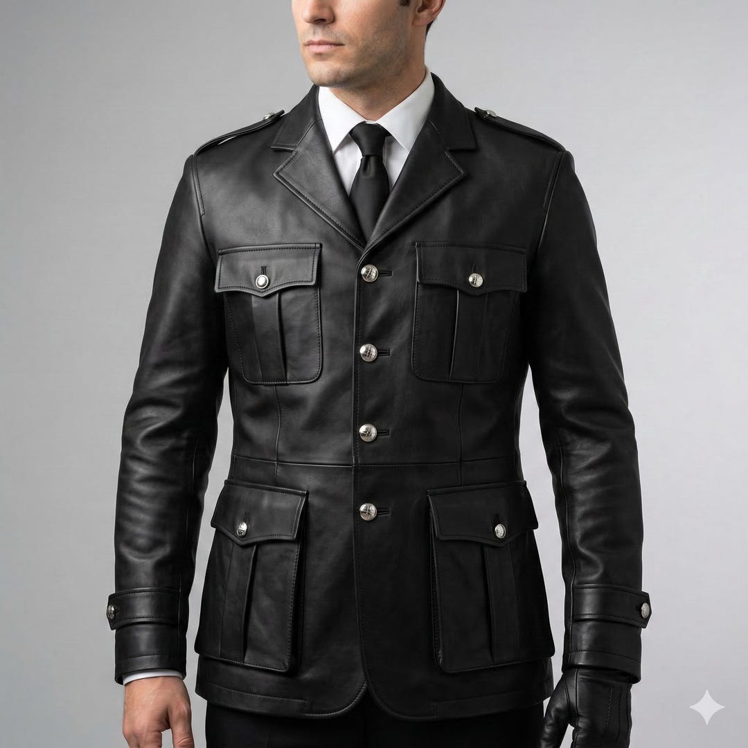 Custom Slim Fit Black Leather Military Uniform Jacket - Men Designer ...