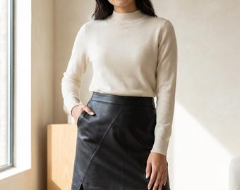 Black Faux Leather Mini Skirt with Pockets - Chic High Waisted A-Line Vegan Leather Bodycon - Edgy Streetwear Short Skirt for Women & Girls