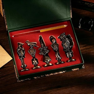 Juego de sellos de cera de la Academia de Magia de Magos, sellos heráldicos de bestias míticas, emblemas de casas de alquimistas, papelería vintage de metal, regalo para escritores.