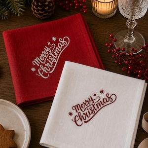 Christmas Linen Cotton Napkins Set of 2, Red and White Holiday Table Napkins, Christmas Dinner Napkins, Rustic Kitchen Decor, 40x40 cm