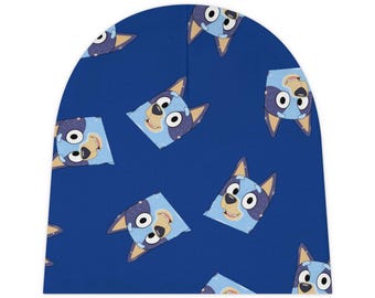 Bluey Pattern Baby Beanie | Cartoon Puppy Allover Print