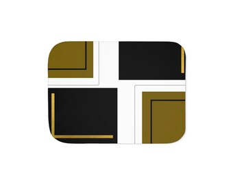 Mid-Century Geometric Sherpa Blanket | Black and gold Squares, Modern Throw