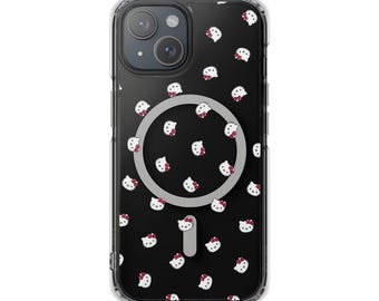 Kawaii Cat Pattern Magnetic Clear Impact Case | iPhone MagSafe Compatible