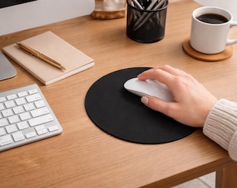 Solid Black Round Mouse Pad | Minimal Desk Accessory, Non-Slip Surface