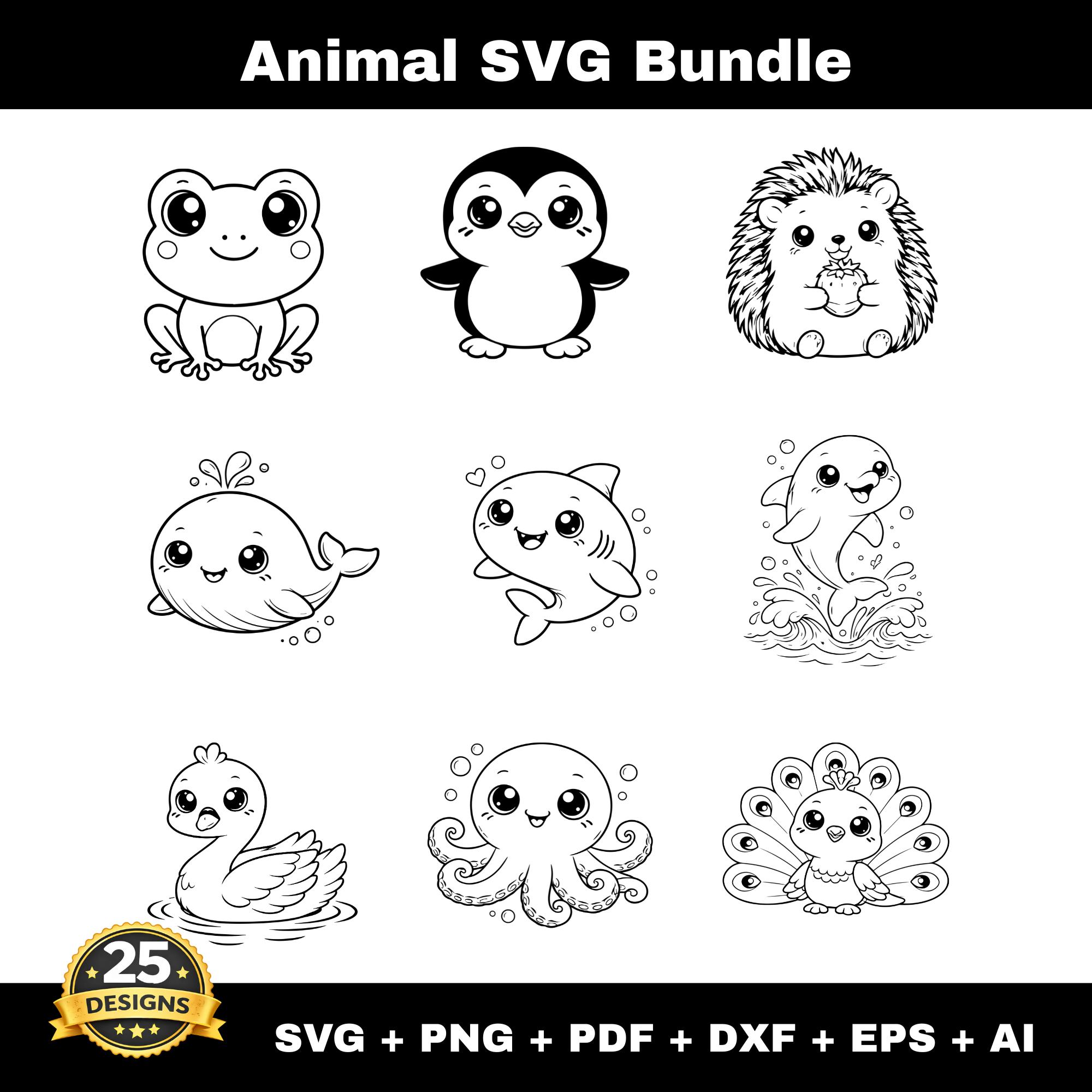 Cute Animal SVG Bundle | 25 Kawaii Animals SVG PNG | Cricut Silhouette ...