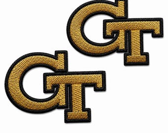 GT Letter Embroidered Patches: Gold Black Iron-On Applique Badge Pair
