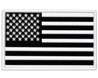 Black White American Flag Patch Iron On Sew On Patriotic USA Badge Jacket Backpack