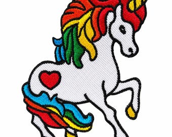 Rainbow Unicorn Heart Embroidered Patch Cute Pony Horse Iron-On Sew-On Applique Badge for Jacket Backpack Hat DIY