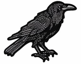 Raven Embroidered Patch Gothic Crow Iron On Applique Punk Badge