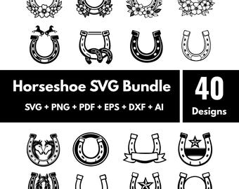 Floral Horseshoe SVG Bundle, Lucky Horseshoe SVG, Western Boho Flower SVG, Cricut Cut File, Png Sublimation Design, Printable Wall Art