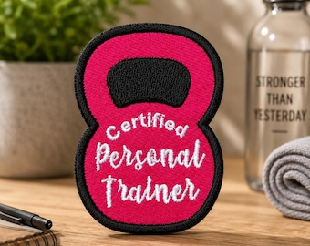 Certified Personal Trainer Embroidered Patch, Fitness Kettlebell Iron On Sew On Applique Badge for Gym Bag Jacket