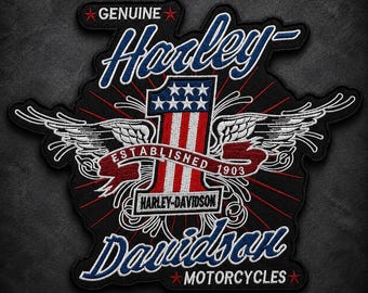Vintage Motorcycle Embroidered Patch Iron On Sew On Biker Jacket Vest Badge USA Wings Shield Applique Large Back Patch