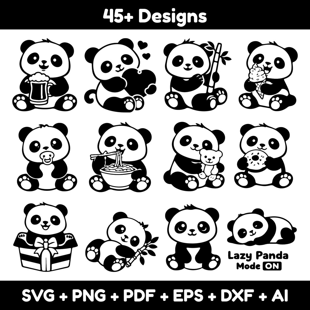 Kawaii Baby Panda SVG Bundle | Animal Clipart for Cricut (digital ...